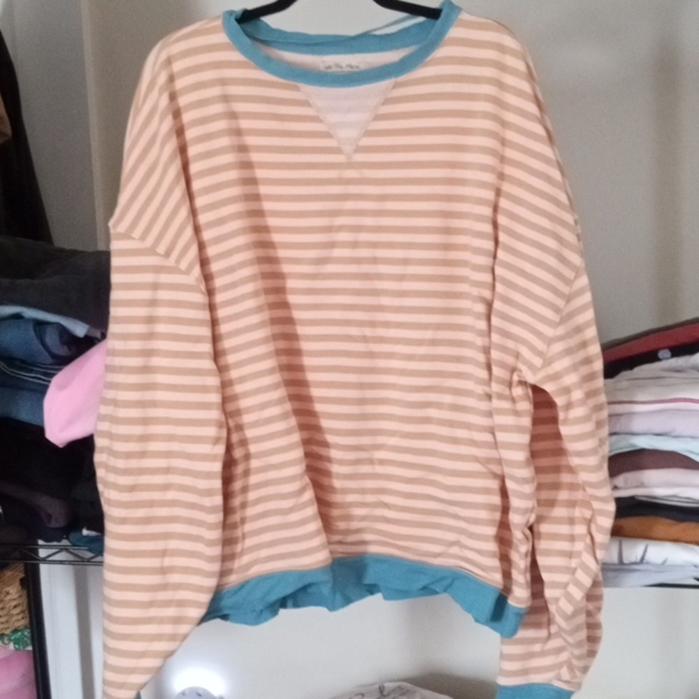 We The Free Blue and Cantaloupe , Pink, Knit Top Size Large